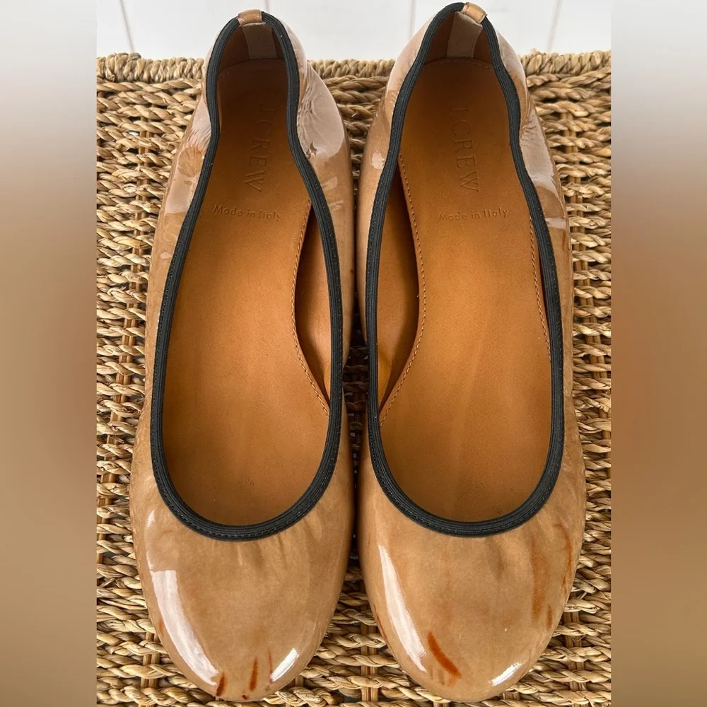 J. Crew Women’s Suzette Patent Camel & Black Ballet Flats Fitted‎ Heel Size 7